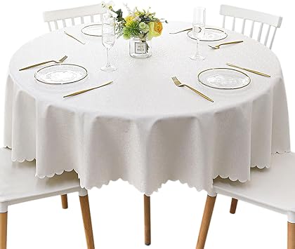 Jeloris Round Waterproof Vinyl Tablecloth, Stain Resistant Heavy Plastic Tablecloth, Wipeable Spillproof Oil-Proof Vinyl Table Cover for Kitchen, Dining, Parties, Wedding 62 inch, White