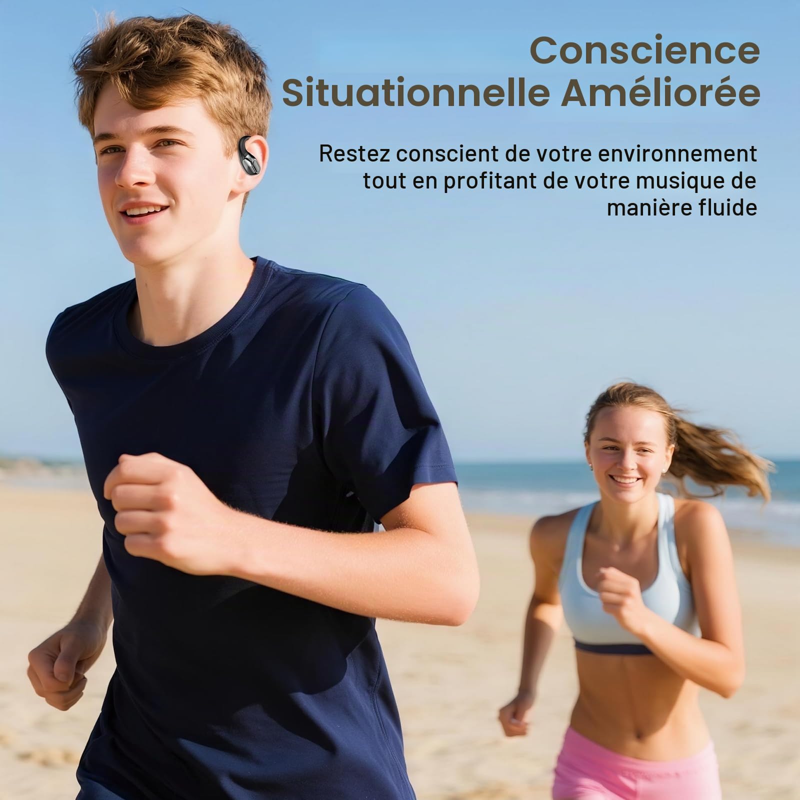 2026 Bluetooth 6.0 Open Ear Ecouteurs sans Fil Sport avec Zone de Tapotement Élargie et Crochet d'oreille Air, 60H Écouteurs sans Fil avec ENC Mic, IP7 Oreillette pour Course/Fitness/Cyclisme