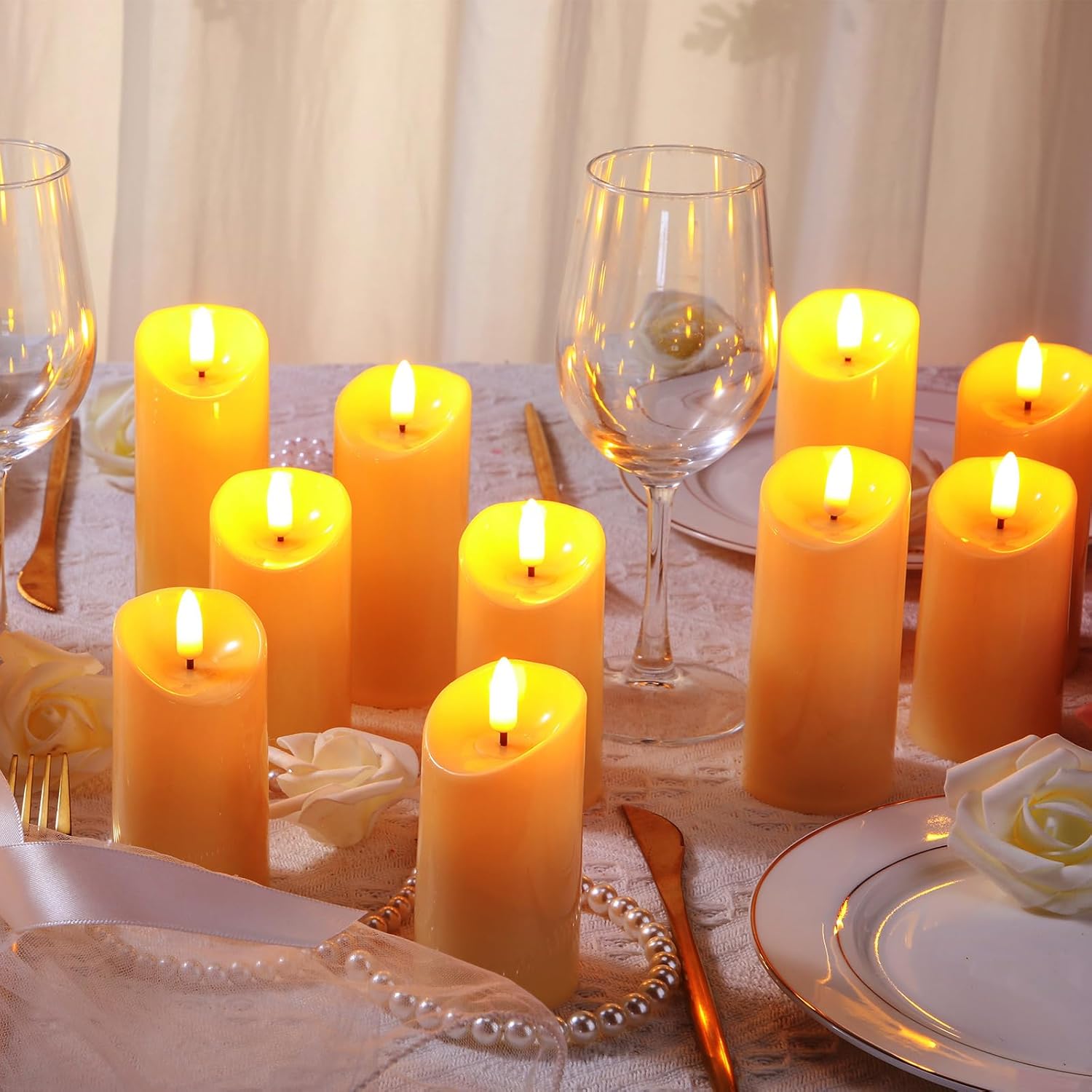 Baquler 72 Pcs Large Flameless Candle Bulk Flameless Pillar Candles Decor for Wedding Proposal Valentine Romantic Night for Him 2 Aa Battery Operated (Not Included) Communion Church Candles