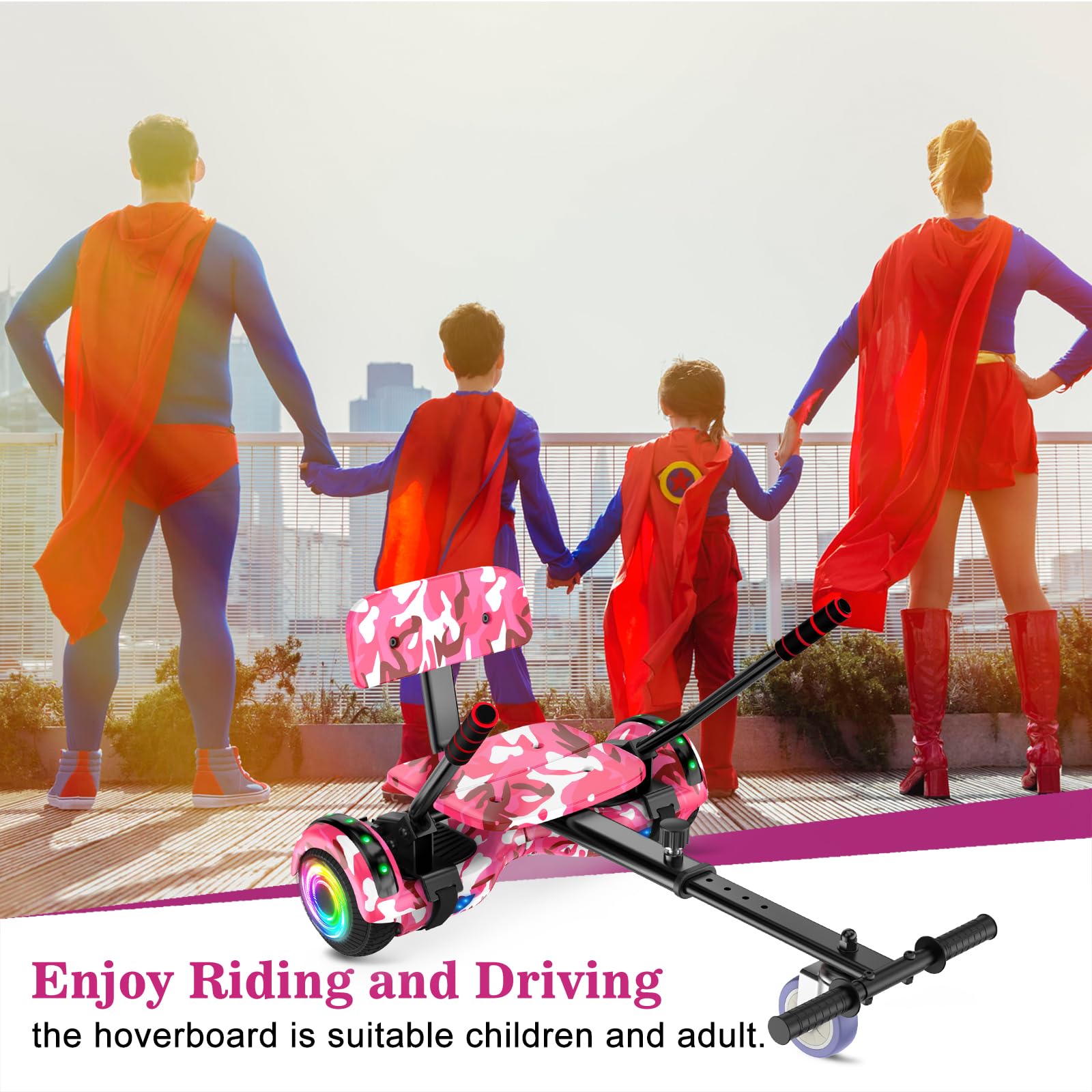 Hoverboards for Children, 6.5 Inch Self-Balancing Hoverboard with Go-kart and LED Lights, Bluetooth Speaker, Gift for Children