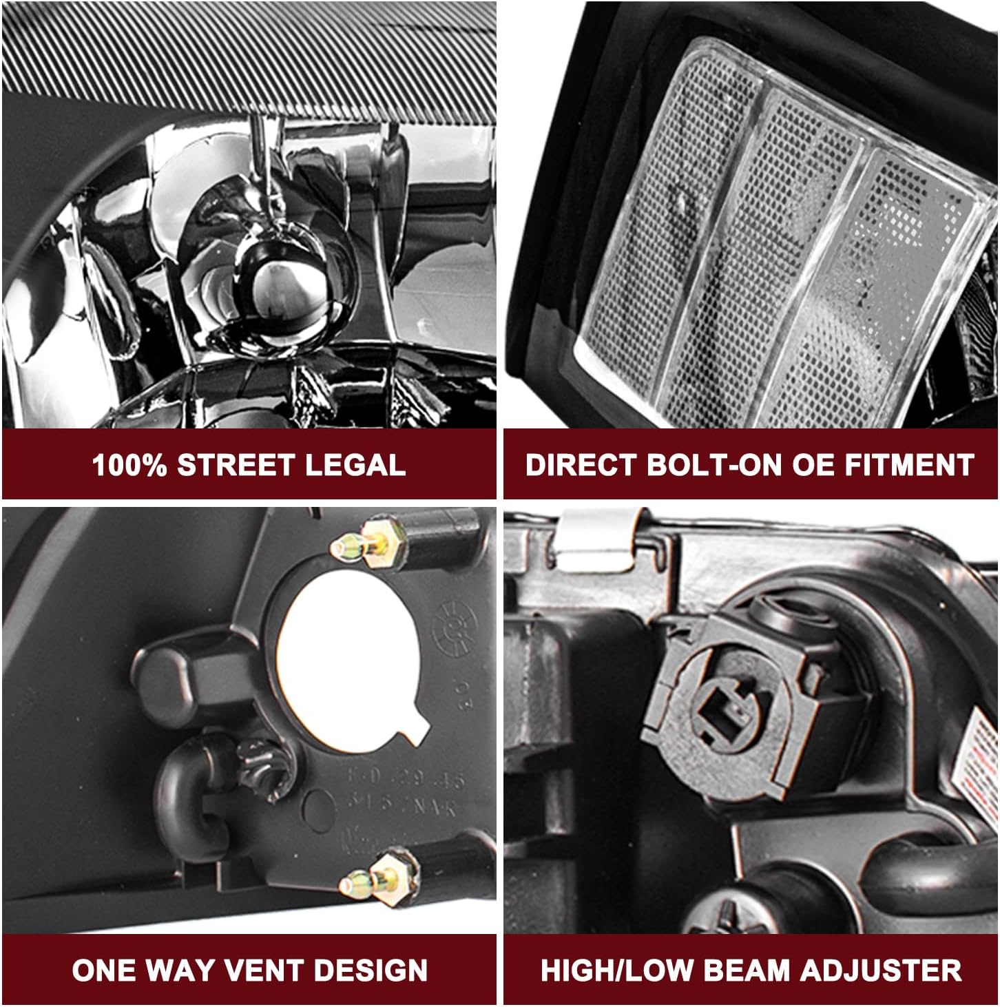 JSBOYAT Headlight Assembly Pair Fit for 1999-2004 Ford Mustang [Factory Halogen Type] OE Style Headlamp Replacement Pair (Black Housing & Clear Reflector)