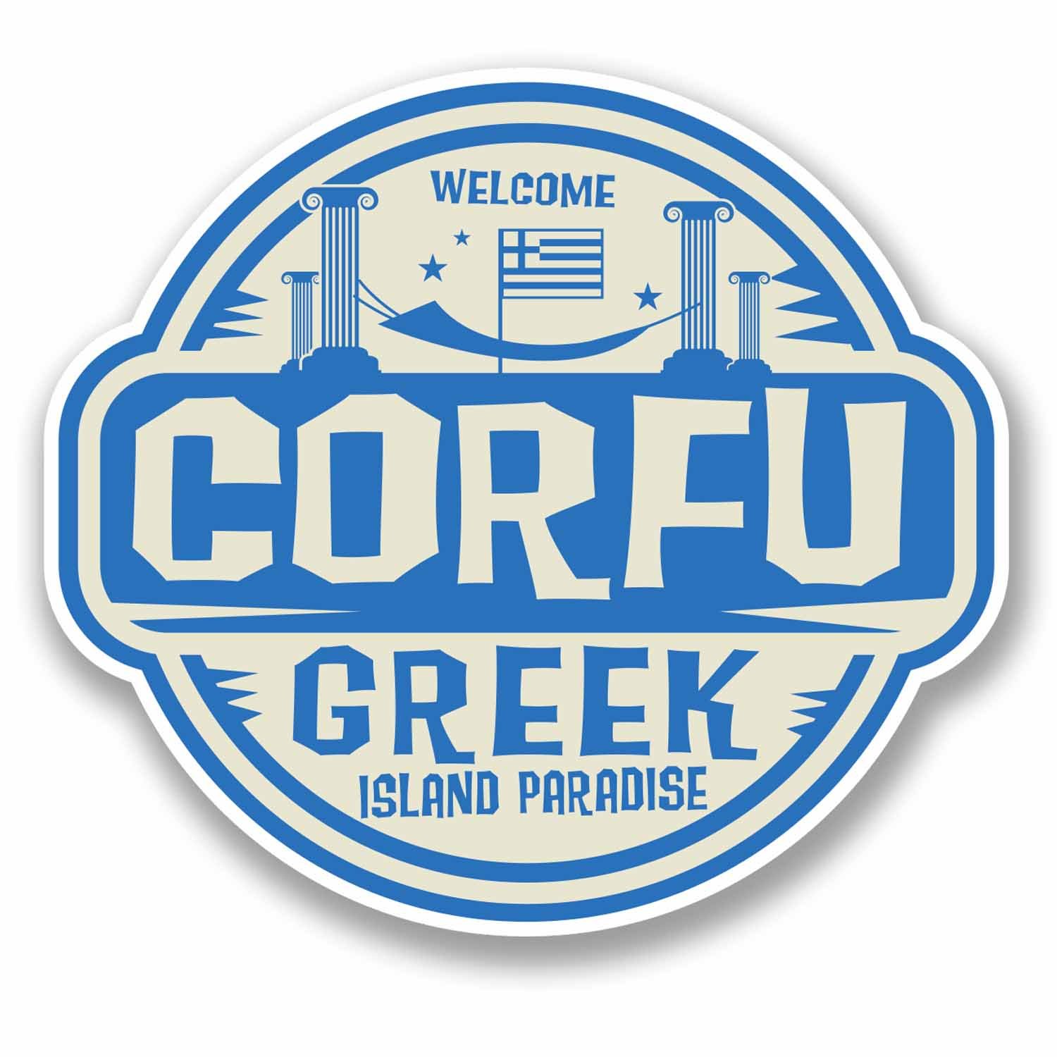 2 x 10cm Corfu Greece Vinyl Sticker Decal Laptop Travel Luggage Greek Fun #9670 (10cm Wide x 9cm High)