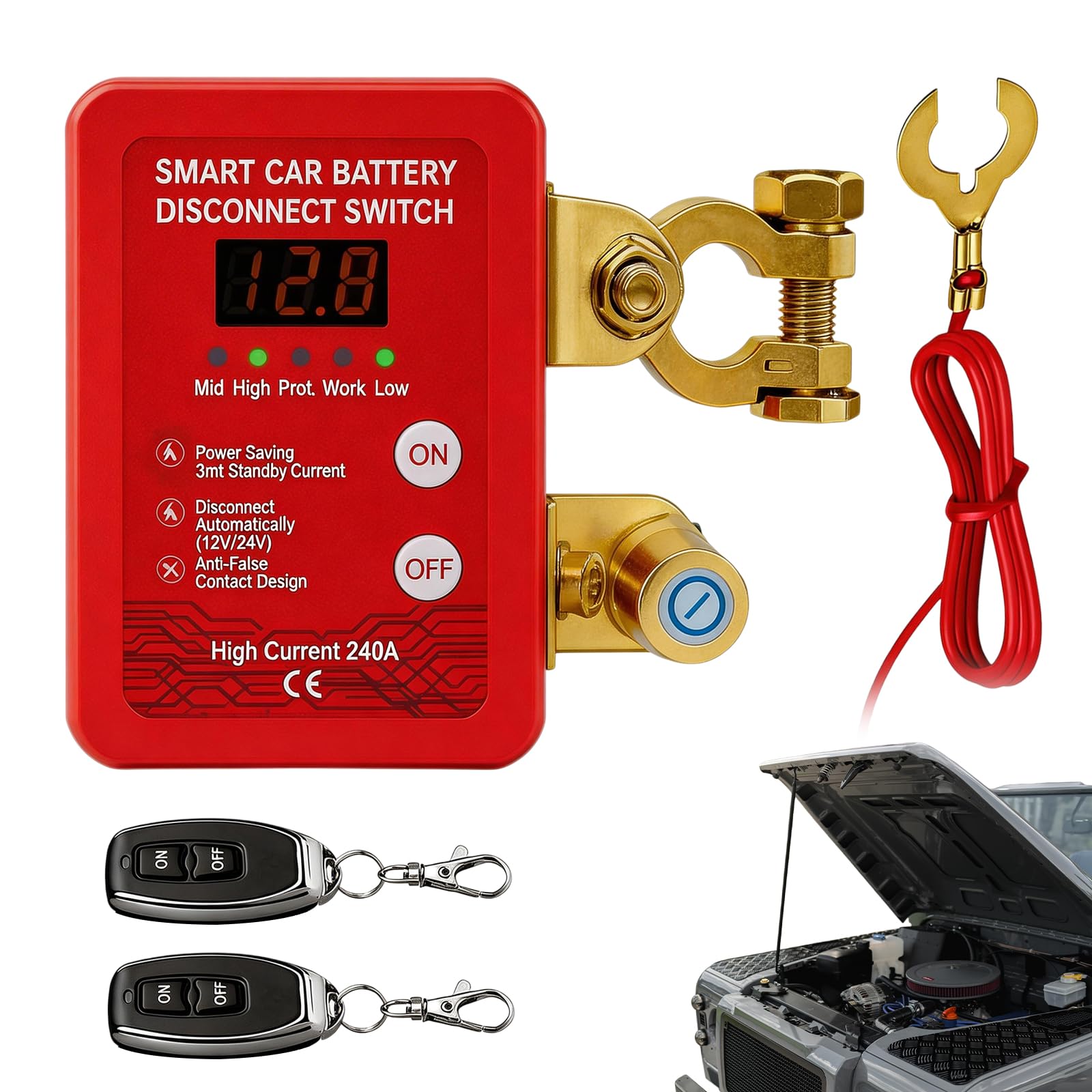 Disjoncteur de Batterie Télécommandé Sans Fil, Disjoncteur de batterie 12 V avec télécommande, Coupe Circuit 12V avec Télécommande,Pour voitures de tourisme, camions et véhicules polyvalents