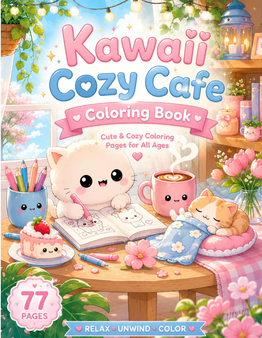 Kawaii Cozy Café Coloring Book: Bold and Easy Cute Coloring Pages for Relaxation