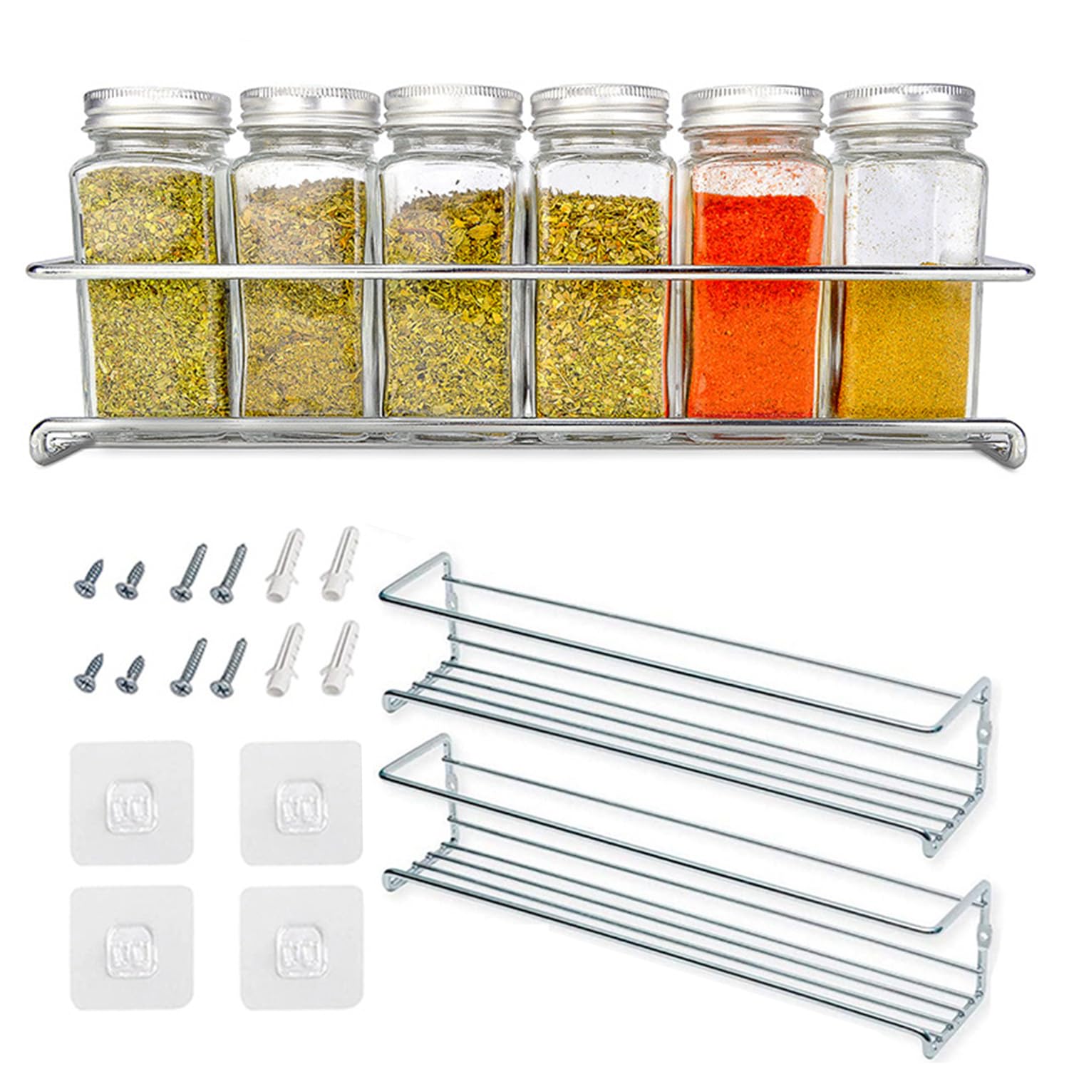 2 piezas Estante Especias Metal Pared,Organizador Especias Sin Taladrar,Estante cocina para colgar en la pared,Estante especias metal de pared para Almacenaje de Cocina,Organizador, Estante de Baño