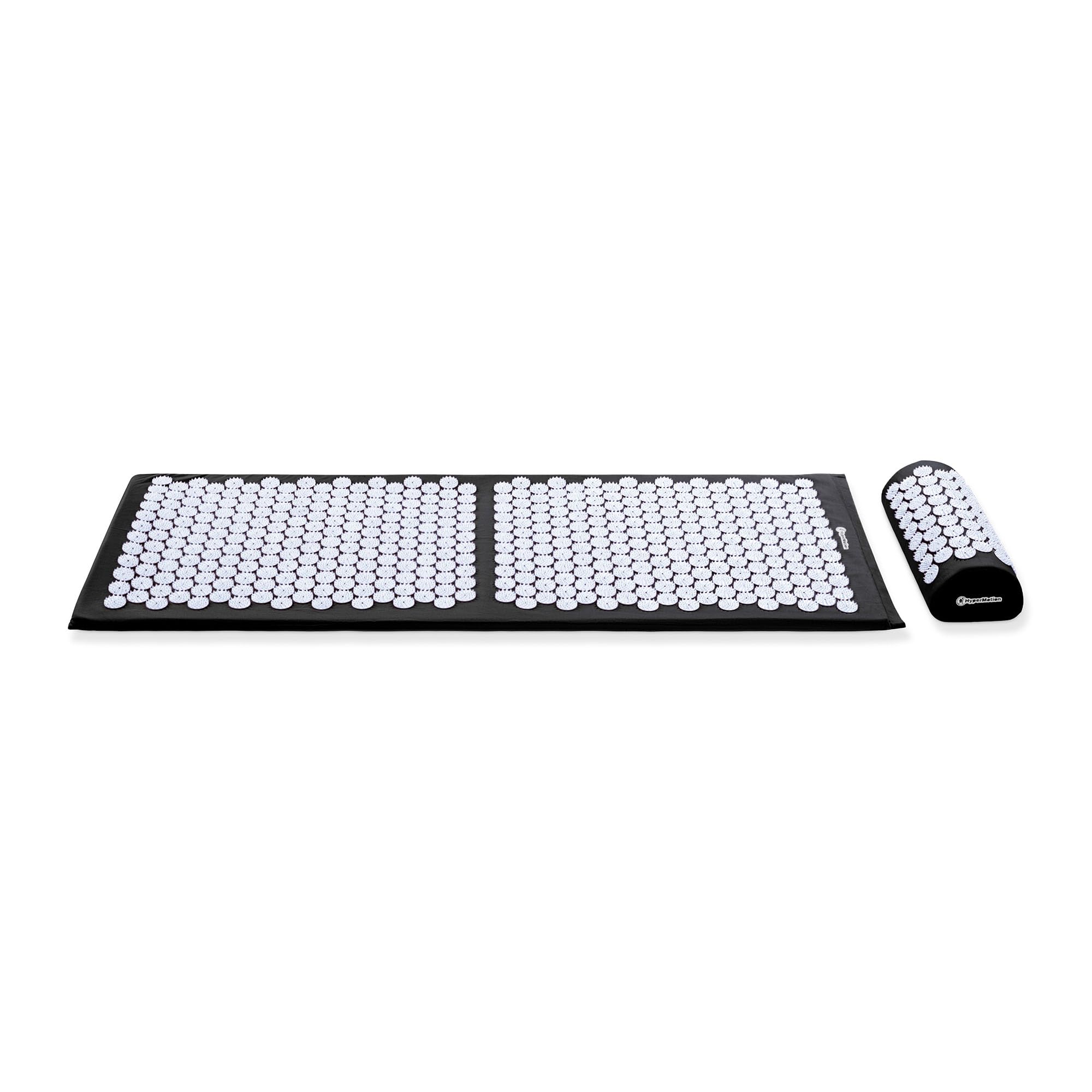 HyperMotion Akupressurmatte mit Kissen - Akupunktur Matte - Massagematte Ganzkörpermassage und Regeneration, Akupressurmatte Set für Entspannung Schwarz-Weiß, 130 x 50 x 2 cm