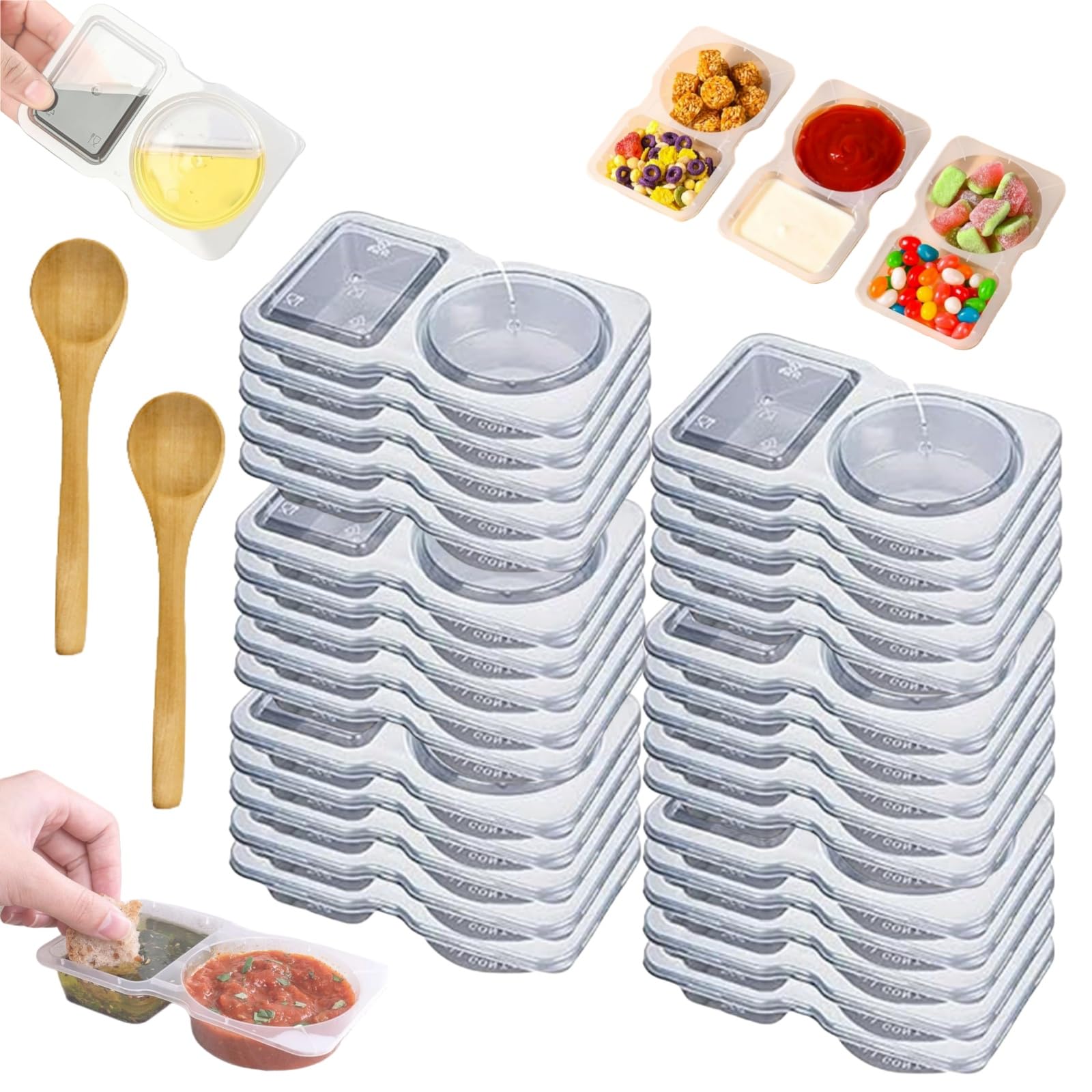 Knubbuf 30Pcs Double Compartment Snack Pot, Snack Box With Compartments, Reusable Snack Containers With Lids, Thickened & Portable Snacks Pots For Meal Prep, Work, Picnic, Travel (30Pcs)