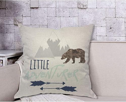 Miniatura 4 de AOYEGO Little Adventurer - Funda de almohada decorativa de viaje con diseño de oso y flecha de montaña, animales salvajes, naturaleza, bosque, 18 x