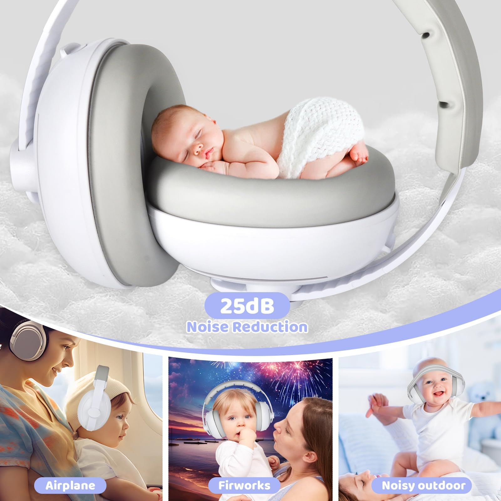 USHOP Cascos Bebe Antiruido,2 en 1 Protectores Auditivos para Bebés de 0-4 Años,Reducción de Ruido 25 dB,Diadema Ajustable,Seguro y Cómodo,Cascos Antiruido para Bebé para Viajes y Entornos Ruidosos