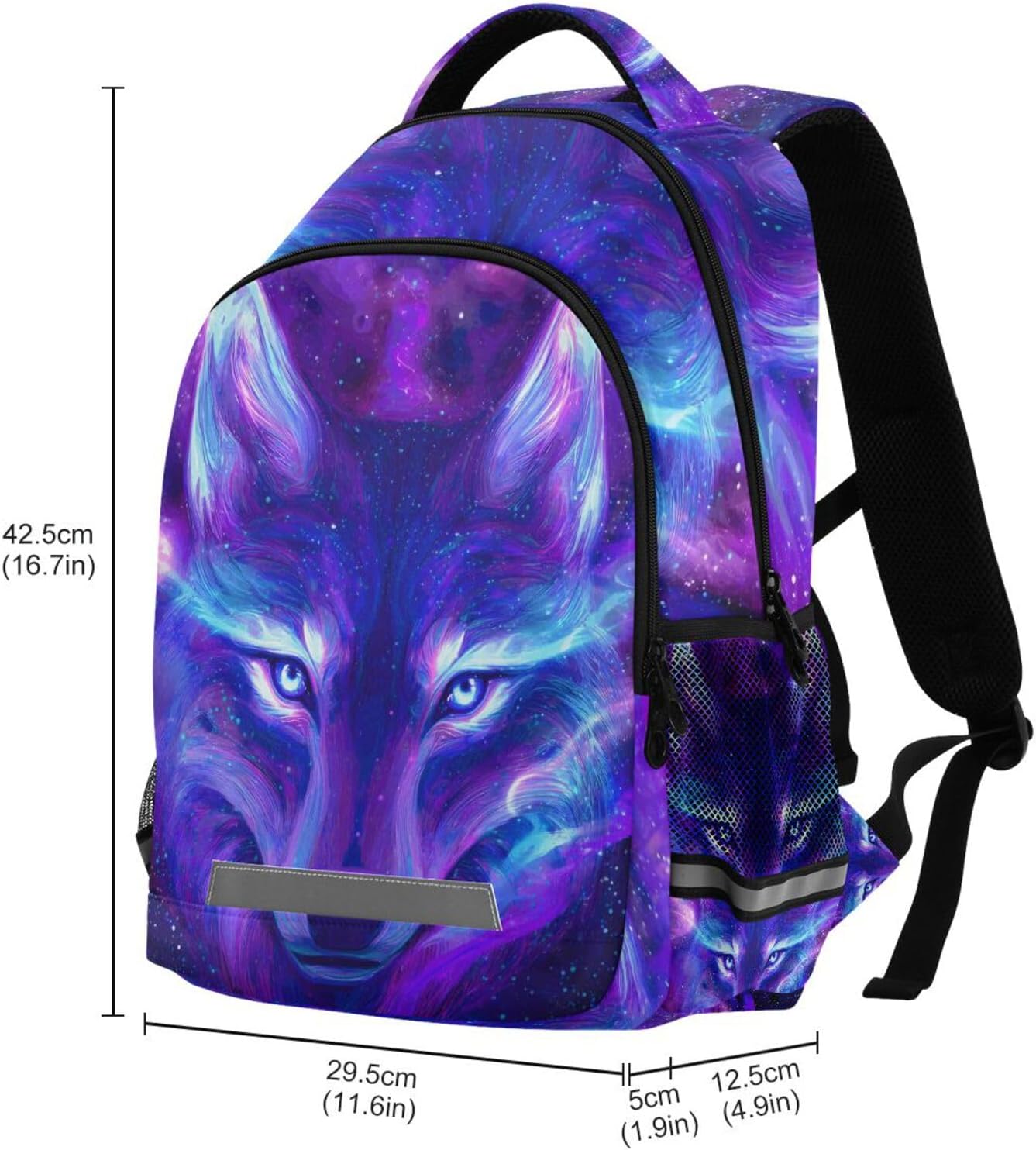 Wolf Galaxy Backpacks for Girls Boys Kids Wolves School Book Bags 3rd 4th 5th Grade Animal Laptop Casual Daypack Travel Shoulder Bag with Chest Strap