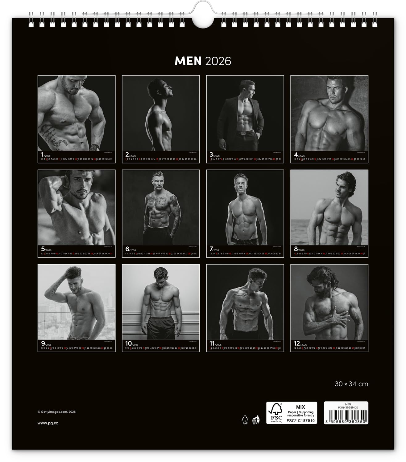 Men 2026, Wandkalender Nackte Männer Erotik Kalender, Sexy Kalender XXX Erotiek Männerkalender 30 x 34 cm