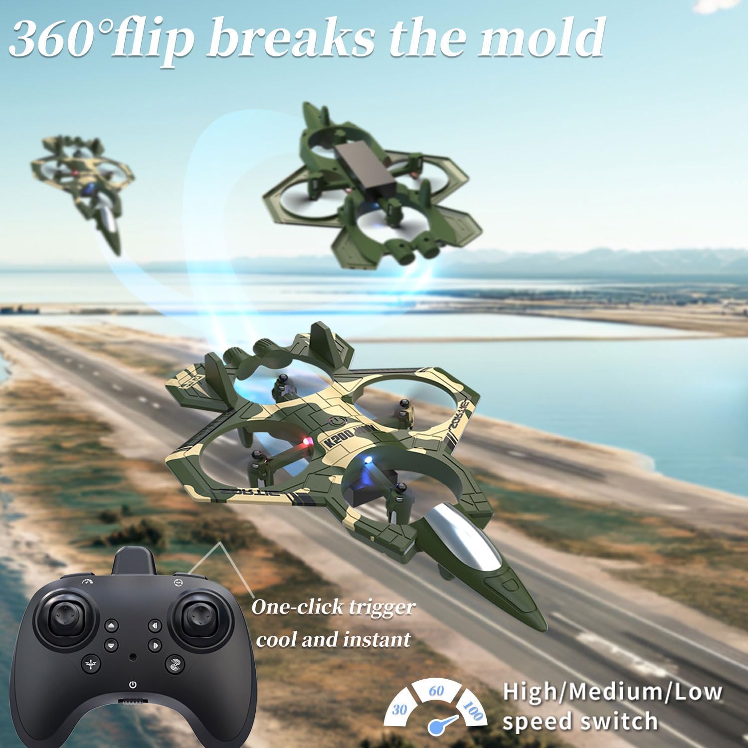 UAVRIAO RC Plane for Kids and Beginners,Altitude Hold, Gyro Stabilization, 3D Stunt Flips, One-Key Takeoff/Landing, 360° Surround Flight, Fighter Jet Style Drone，Ideal gift for adults and children