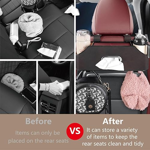 Miniatura 4 de Organizador de asiento trasero de automóvil con 2 portavasos para bebidas, soporte para pañuelos, ganchos para asiento de automóvil para