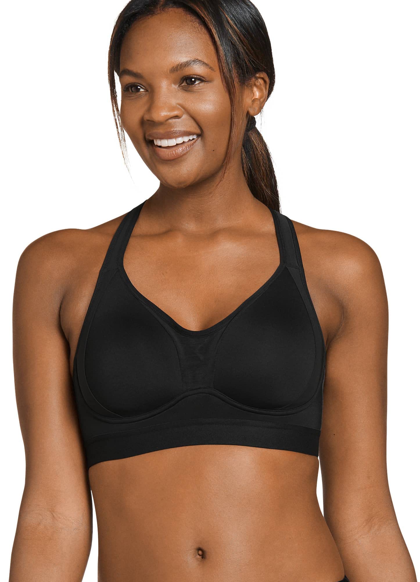 Jockey Women's Bra Forever Fit Mid Impact Molded Cup Active Bra, Black, 2XL