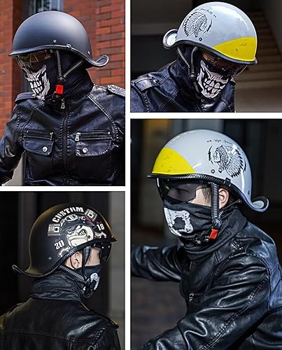 Miniatura 8 de Casco retro para motocicleta, aprobado por DOT, para adultos, hombres y mujeres, estilo alemán vintage, casco de media cara para scooter,