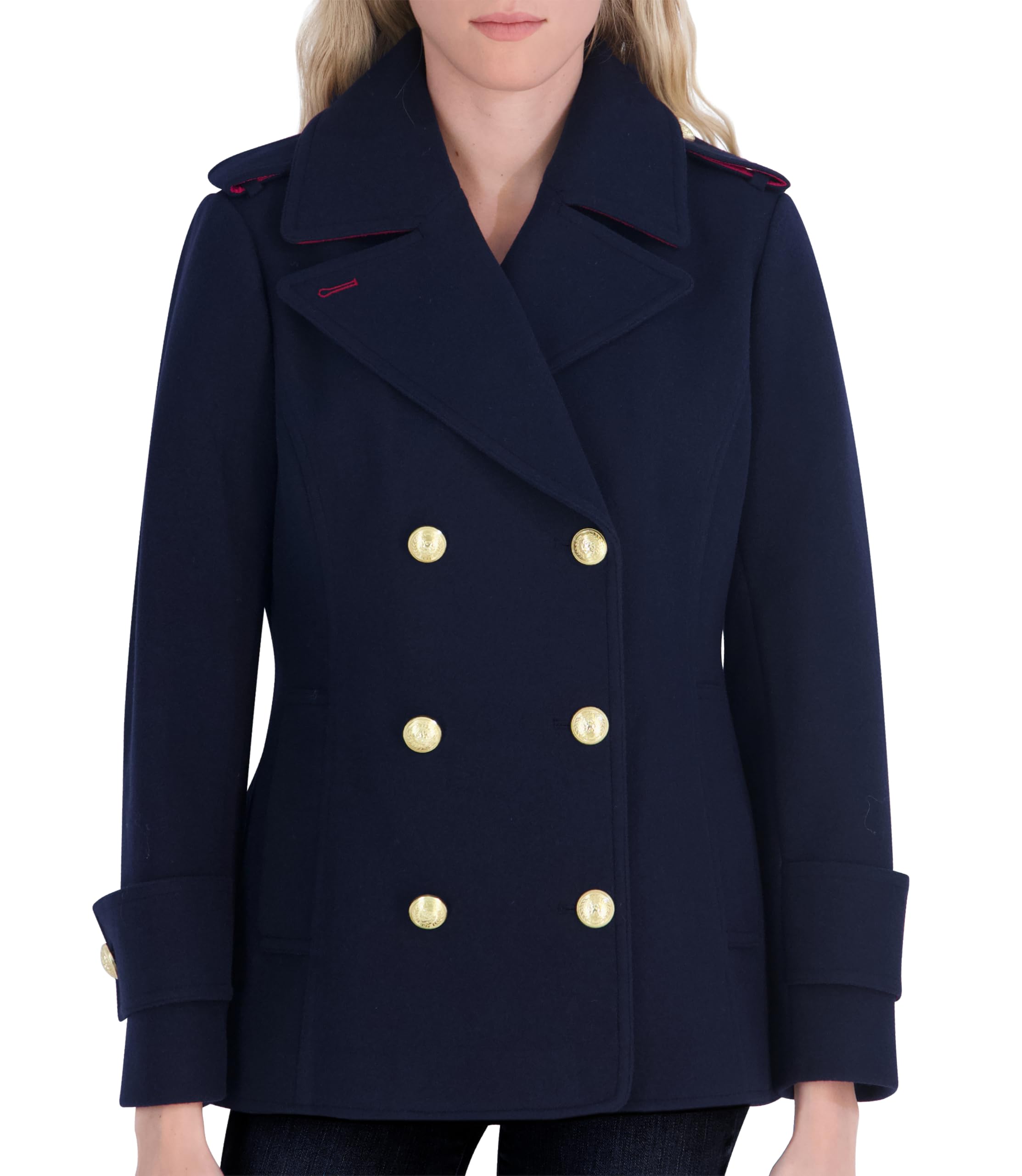 Women's Cold Weather Double-Breasted Peacoat, Gold Buttons