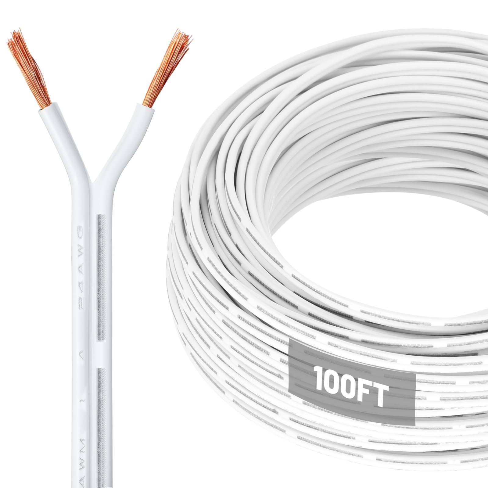 U0U 100 Feet Universal Garage Door Wire,24 AWG 2 Conductor Garage Sensor Doorbell Wire,Cable Wires for Control Station Sensor (White, 100Ft)