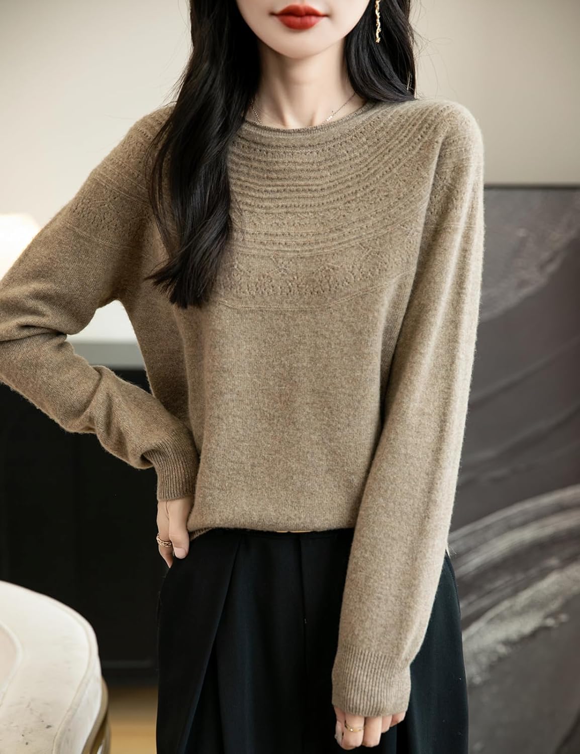 Chanyarn Women's 100% Merino Wool 2025 Fall Winter Crewneck First-Line Ready to Wear Long Sleeve Seamless Knit Sweater - Image 3