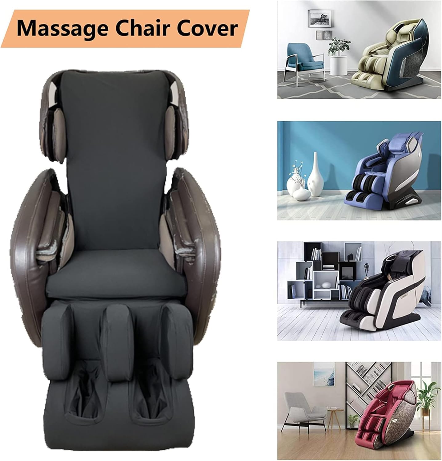 FBKPHSS Full Body Shiatsu Massage Chair Cover, Universal Dust Protection Massage Chair Cover Stretch Fabric Zero Gravity Recliner Chair Cover,Black,A+B