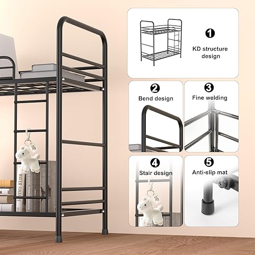 Miniatura 4 de Organizador de escritorio para almacenar y liberar el espacio del escritorio, estantería pequeña de metal con diseño de litera, organizador de