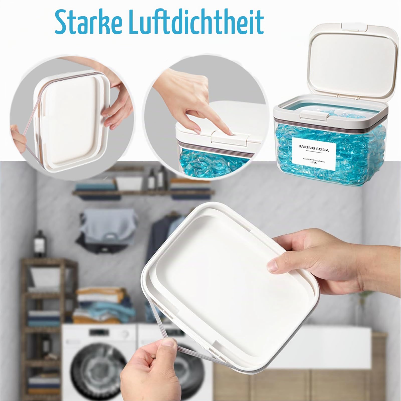 Janxin Waschpulver Aufbewahrungsbox, Behälter für Wäschepulver, Waschmittelbehälter, Transparent, Mit 24 Waschmittel Tabs, Anwendbar Wäscheperlen, Wäsche Organizer, 20,5 x 16,5 x 13,5 cm(94oz) Küche, Haushalt & Wohnen