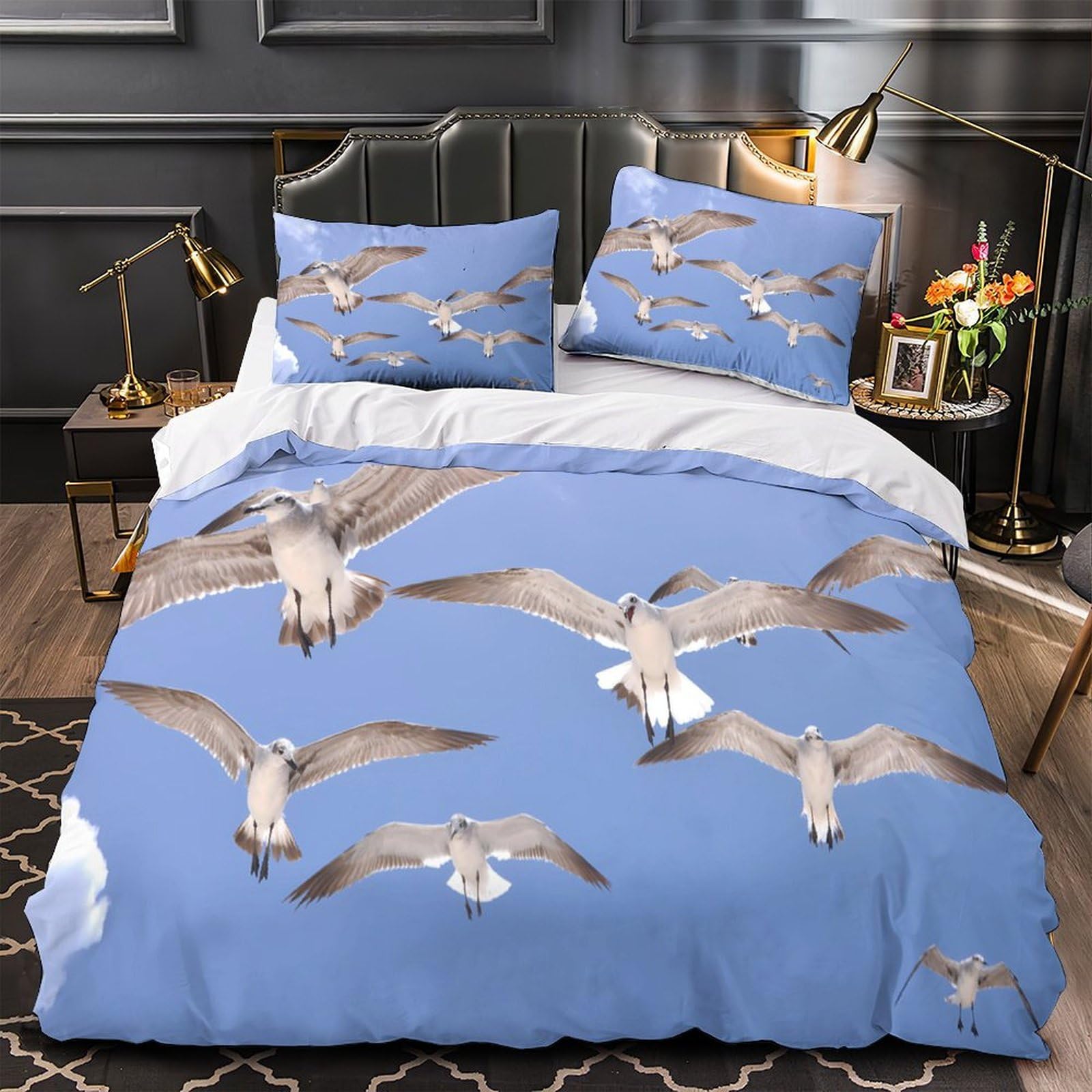 Parure de lit mouettes en vol housse de couette en microfibre 135x200cm pour lit simple