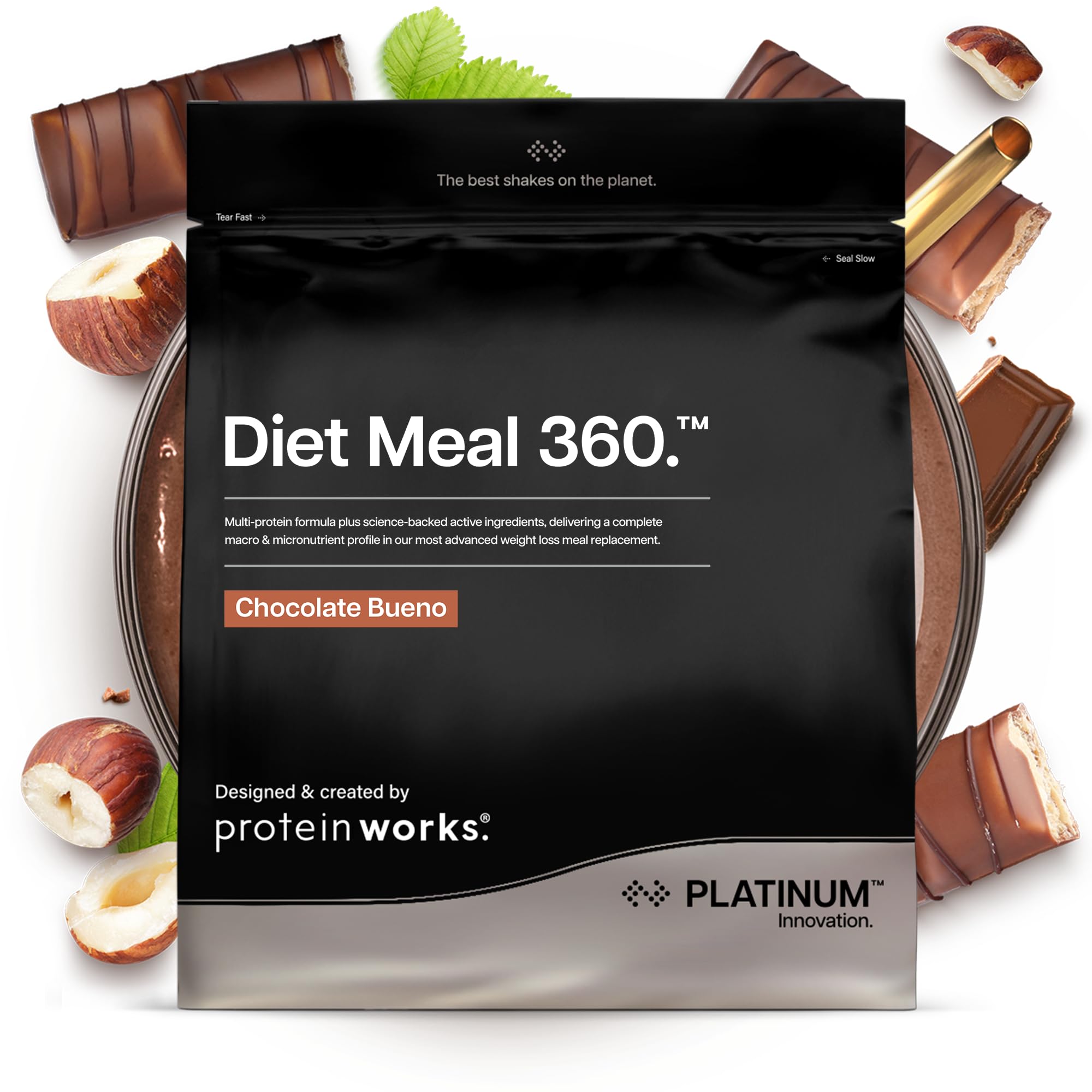 Protein Works | Diet Meal 360 - PLATINUM Innovation, Diet Meal Replacement Shake, Supports Weight Loss, 26 Vitamins & Minerals, Added Flaxseed, Inulin, Omega 3, Chocolate Bueno, 16 Meals, 1kg