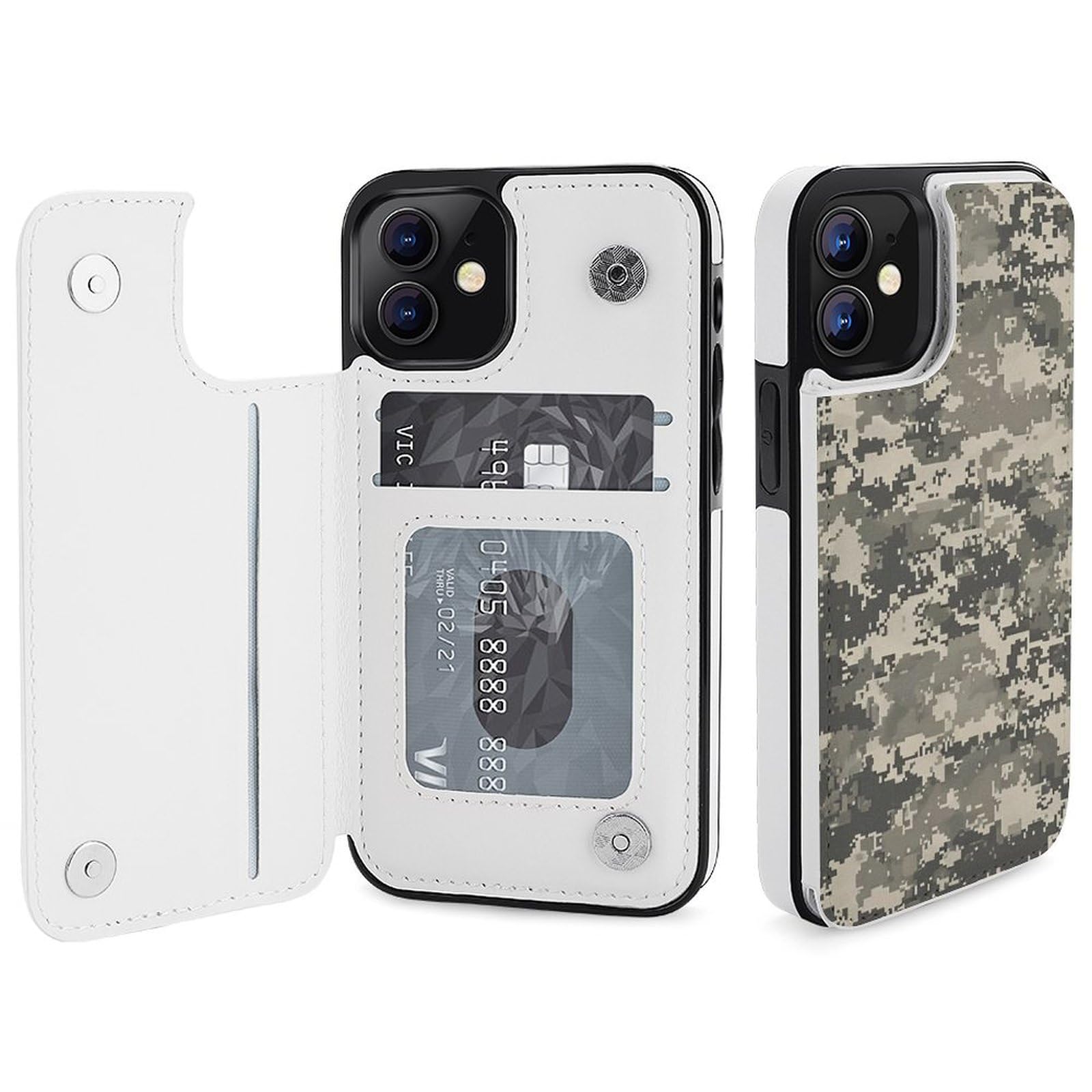 Fundas tipo cartera para iPhone 12, diseño de camuflaje digital del ejército, funda de piel con ranuras para tarjetas