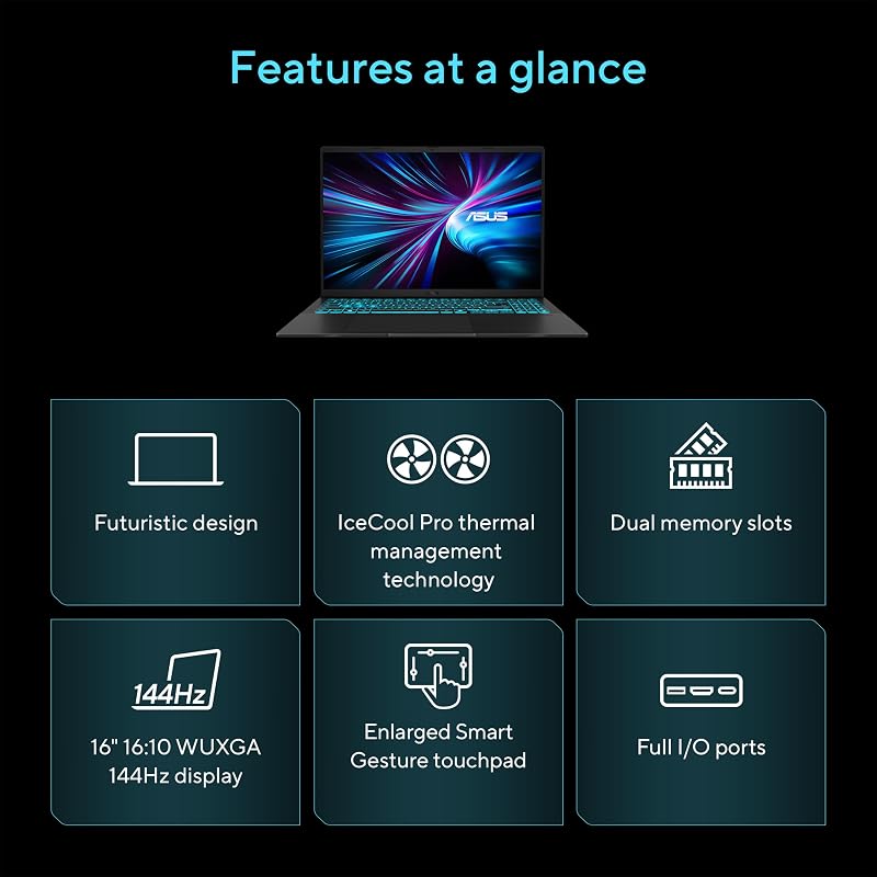 ASUS V16 Gaming Laptop, 16” WUXGA 144Hz Display, Intel Core 7 Processor 240H, NVIDIA GeForce RTX 5060, 32GB Memory, 1TB Storage, Windows 11, Matte Black, V3607VM-DS79 image 3