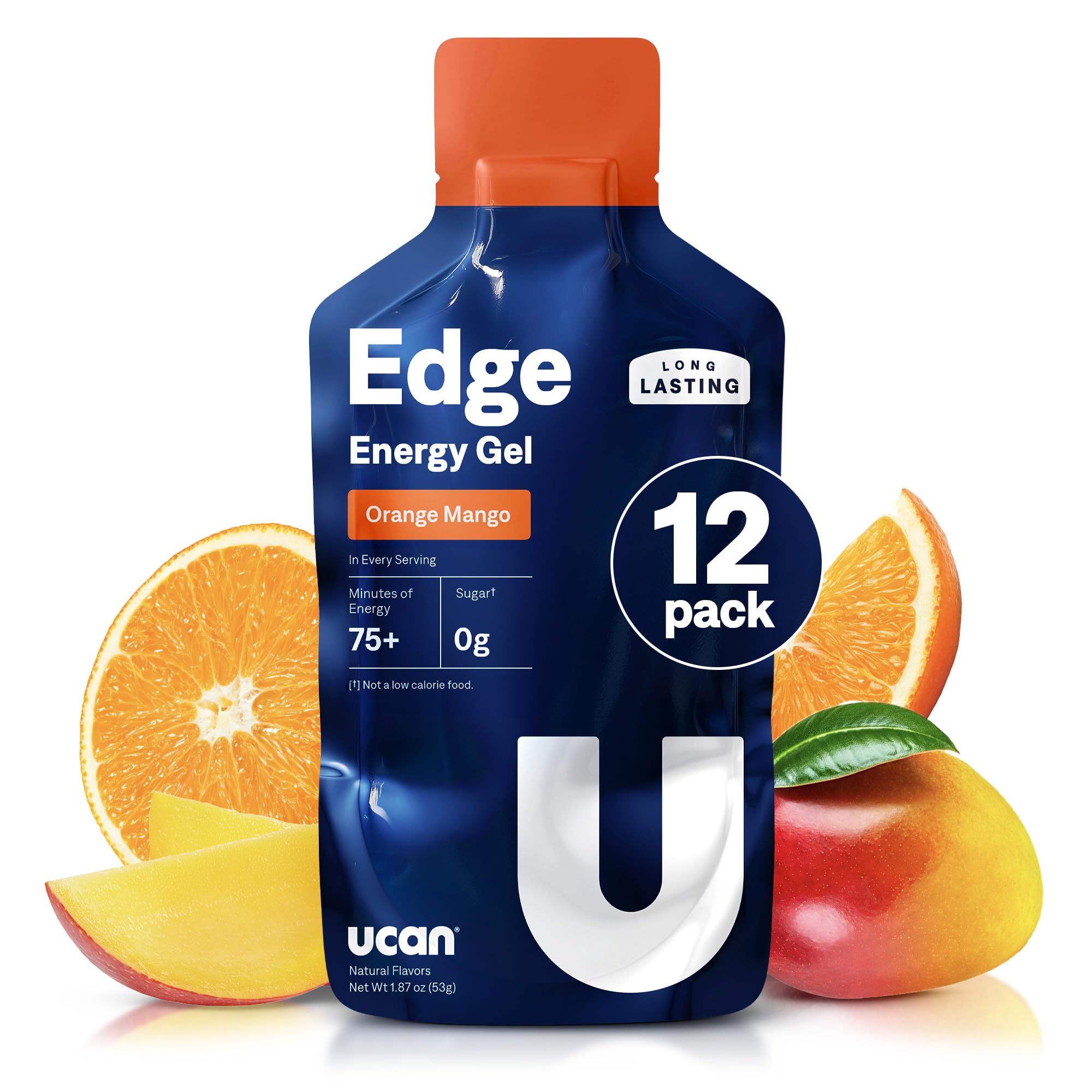 UCANEdge Energy Gel Shots, Orange Mango (12, 2 Ounce Packets) for Running, Training, Workouts, Fitness, Cycling, Crossfit | Sugar-Free, Vegan, & Keto Friendly Energy