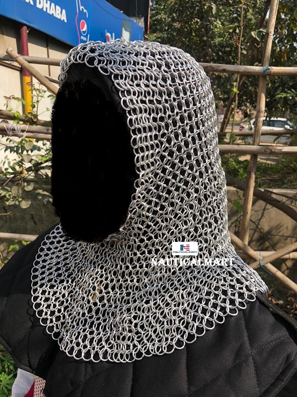 Nautical-Mart Chain Mail Hood Coif Round Neck Chainmail Reenactment LARP Role Play Silver