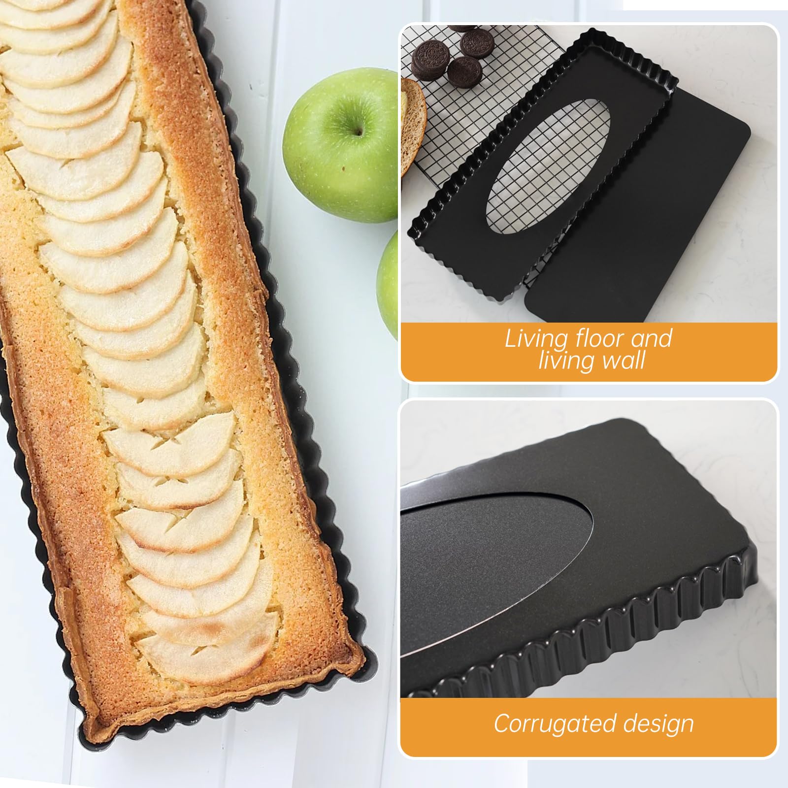 2 stampi per torte con fondo di sollevamento, antiaderente, 35 x 11 cm, rettangolare, per torte e biscotti fatti in casa, 2 pezzi