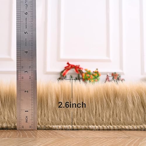 Miniatura 7 de Softlife Alfombras de piel sintética de oveja, lujosas alfombras de lana para habitación de los niños, dormitorio, mesita de noche, sala de estar,