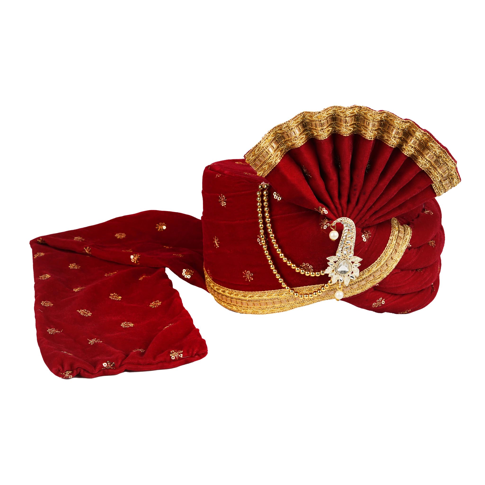 priyakant safawala Men's Traditional Wedding Collection Velvet Handcrafted Safa (Pheta/Pagdi/Turban) For Wedding And Engagement (Rani, Free Size, Adjustable Velcro)-picture-23