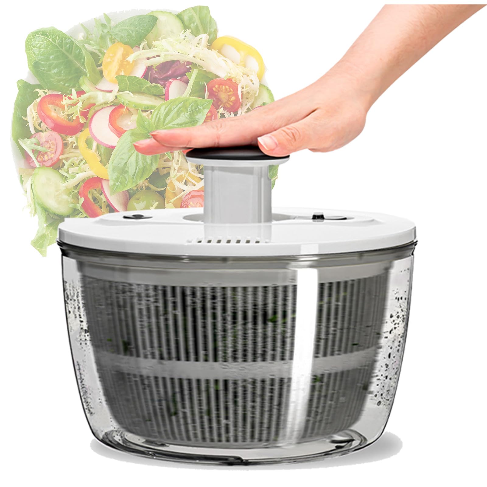 Essiccatore per Lattuga, Grande capacità 3l, Disidratazione con Una Sola Mano, Pulsante di Freno Rapido, Preparazione di Insalate Sane (3l)
