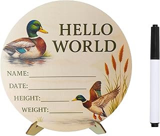 Baby Announcement Sign, Mallard Duck Baby Stuff, 5.9 Inch Wooden Name Signs for Nursery, Mallard Duck Decor Hunting Theme, Boy Welcome Newborn Arrival To World, Hunting Nursery Decor Newborn Sign