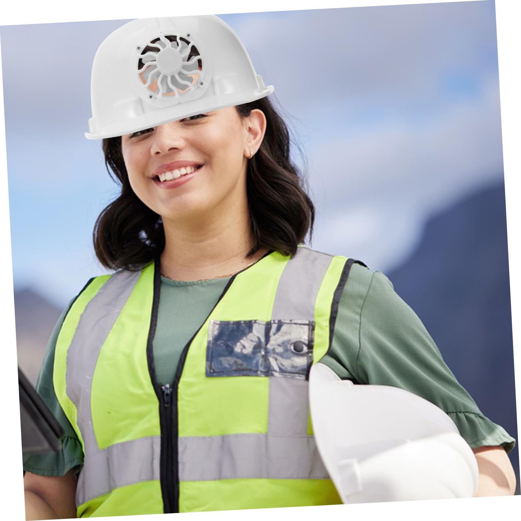Veemoon Casco di sicurezza solare cappello solare elmetto di sicurezza Cappelli per ventole fan costruzione alto Cappello di sicurezza elmetto protettivo con ventola plastica bianca