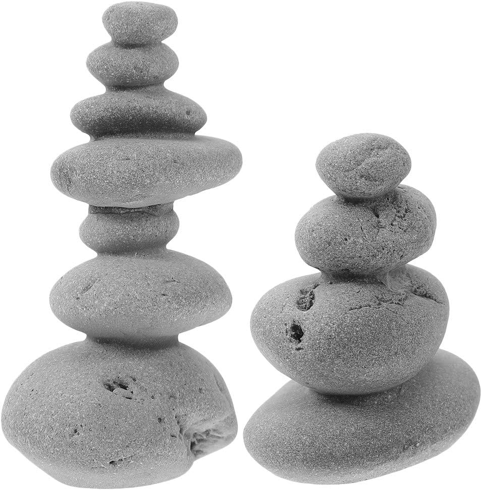 VOSAREA 2pcs Handmade Stacking Stone Statues - Zen Balancing Rocks Cairn for Garden, Yoga Meditation, Home Office Decor