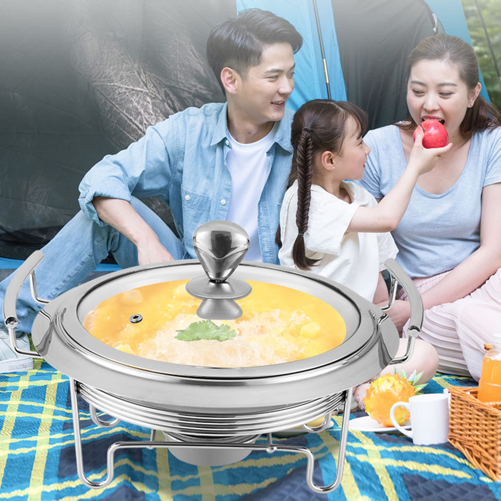 2/4 Pack Visible Chafing Dish Set, Stainless Steel Round Buffet Server Warming Tray for Parties Weddings And Events, with Glass Lid, Food Pan And Fuel Holder,4 Pack,24Cm(4 Pack-20Cm)