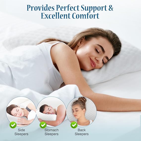 DUMOS 1 Pack Memory Foam Pillows for Sleeping, Gel Cooling Pillow for Back and Side Sleeper Support, Bed Pillows for Adults with Washable Cover and Breathable Mesh White