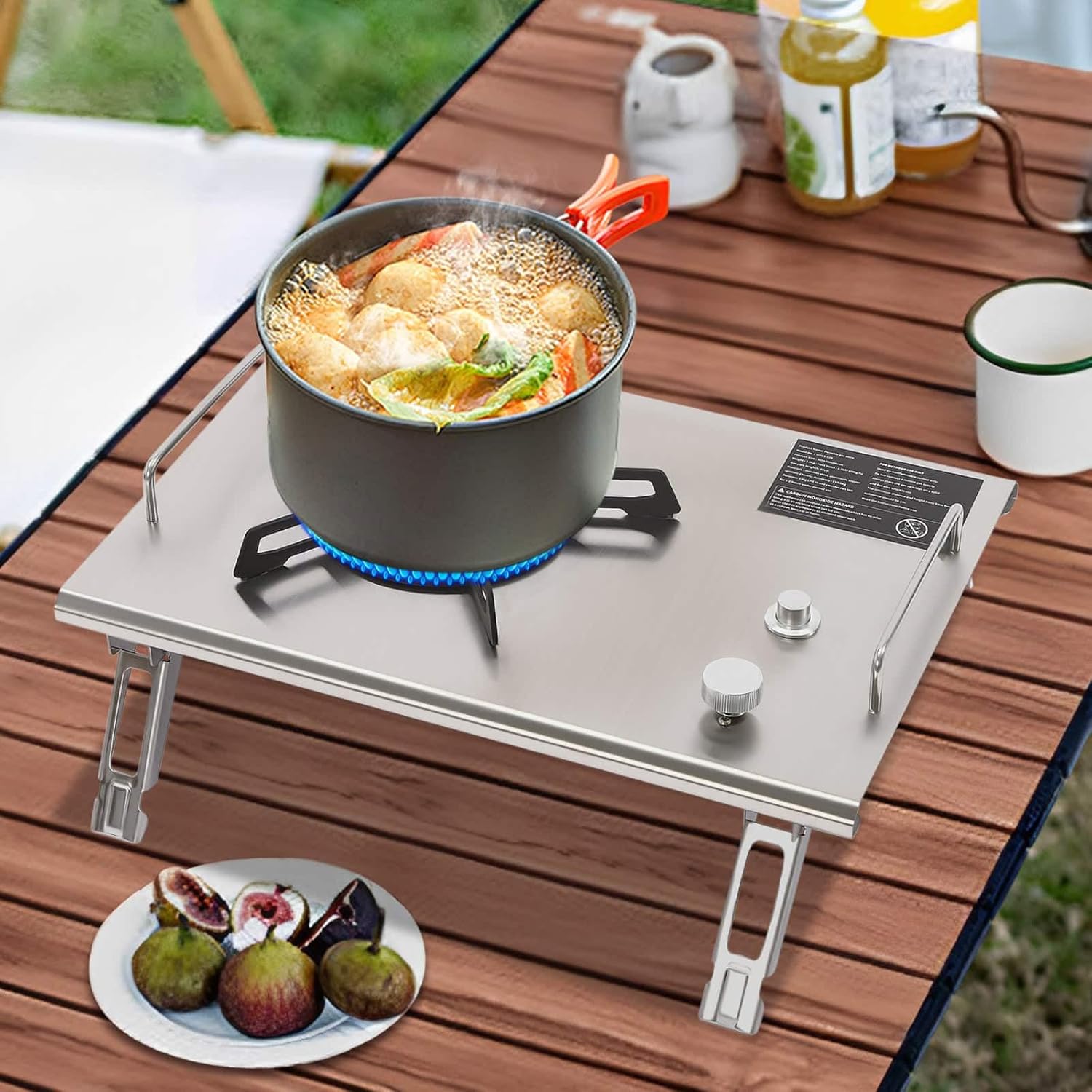 Portable Gas Stove, Electronic Ignition Outdoor Camping Cooking Stove, Portable Stove（Silver）