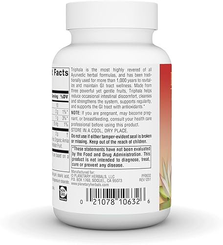 Miniatura 4 de PLANETARY HERBALS Triphala Gold Suplemento de hierbas ayurvédicas, 1000 mg, 60 unidades
