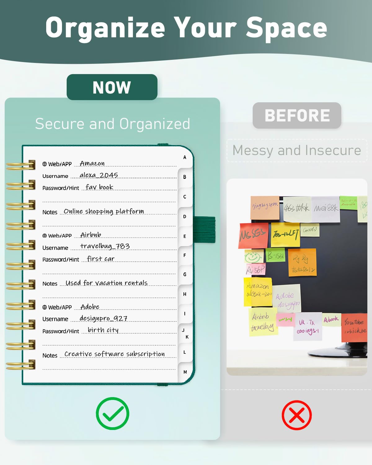 WEMATE Spiral Password Book with Alphabetical Tabs - Image 2