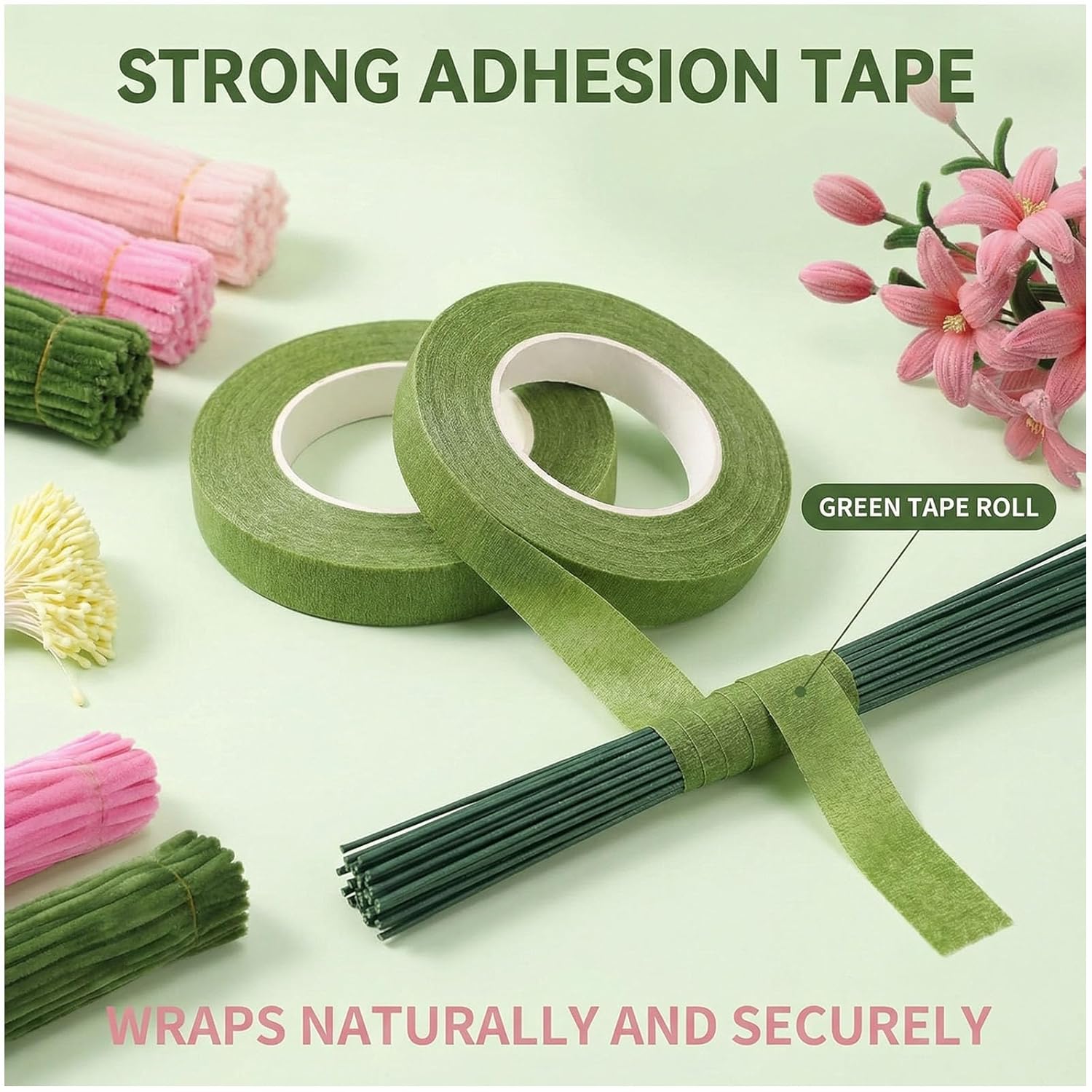 400 Pcs Pipe Cleaner Flowers Craft kit, Thick Fuzzy Chenille Stem with Green Floral Wires, Gardening Tape for Lily DIY Craft Flower Projects