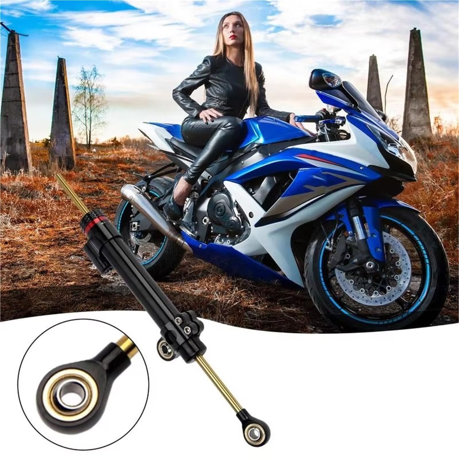 Amortiguador de Dirección Amortiguador De Dirección De Motocicleta De Aluminio Amortiguador De Dirección De Dirección Ajustable Amortiguador De Control Invertido De Motocicleta