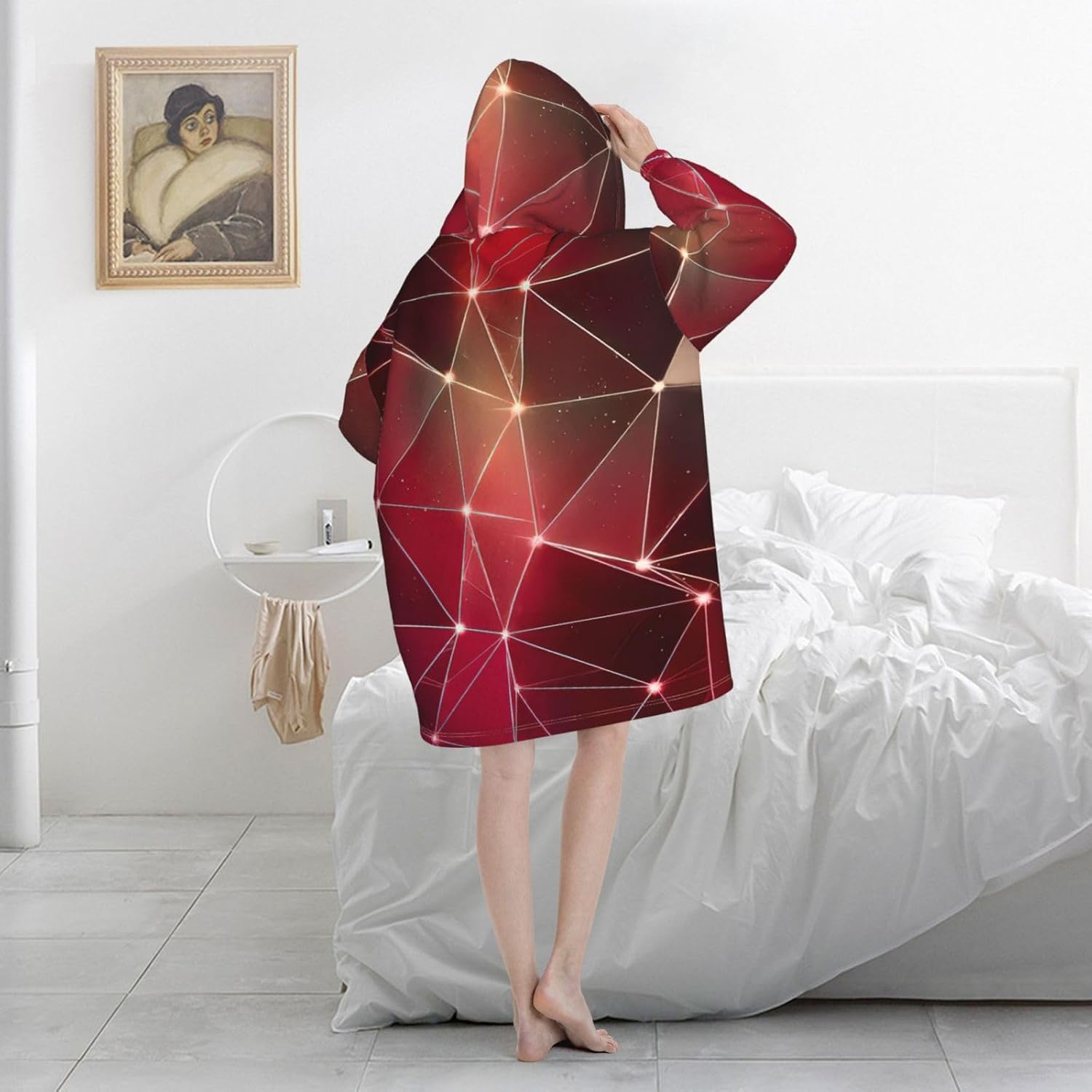 Red Galaxy Constellationprint Oversized Hoodie Blanket, Super Soft Warm Comfortable Hoodie, Wearable Blanket Adult