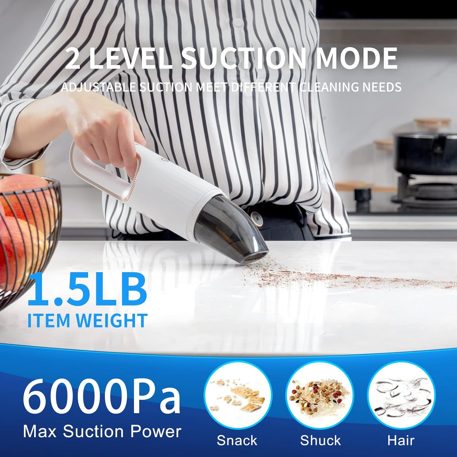 Handheld Vacuum Cordless Car Vacuum Rechargeable Dust Busters Hand Vacuum, Portable Small Hand Held Vacuuming Cordless, Mini Vacuum Cleaner with Powerful Suction for Home, Office, Car, Pet Hair -