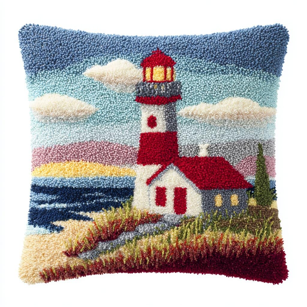 Henypt DIY Pillow Cover Making Kits Latch Hook Kit Lighthouse