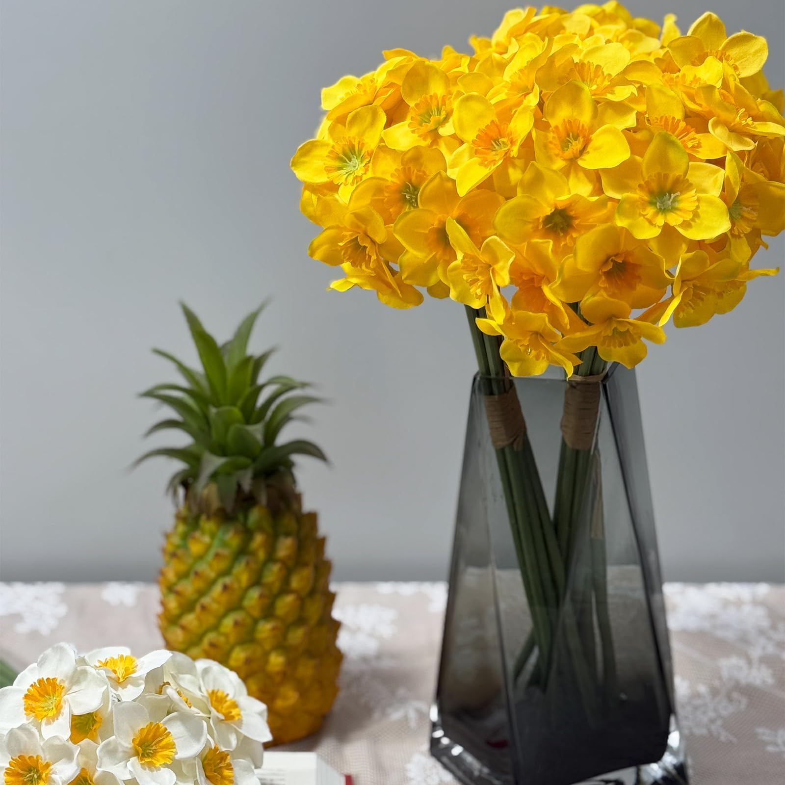 Ramo de flores artificiales de seda de narciso, amarillo, 2 paquetes, decoración para el hogar y la oficina (amarillo)