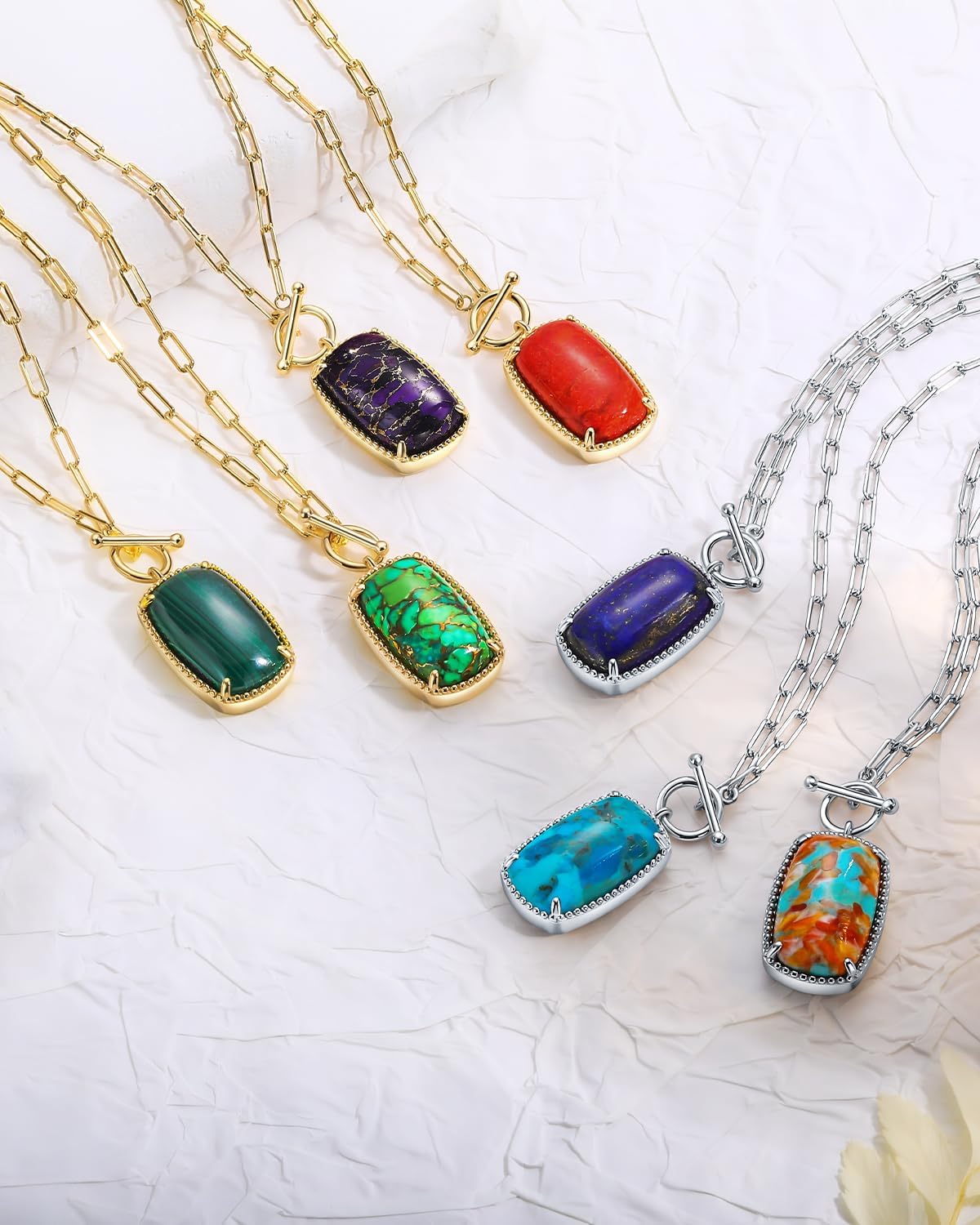 AIBAO Turquoise/Coral/Malachite/Lapis Lazuli Pendant Necklace for Women Sterling Silver Cushion Cut Gemstone Necklace Anniversary Valentines Birthday Jewelry Gift with Box